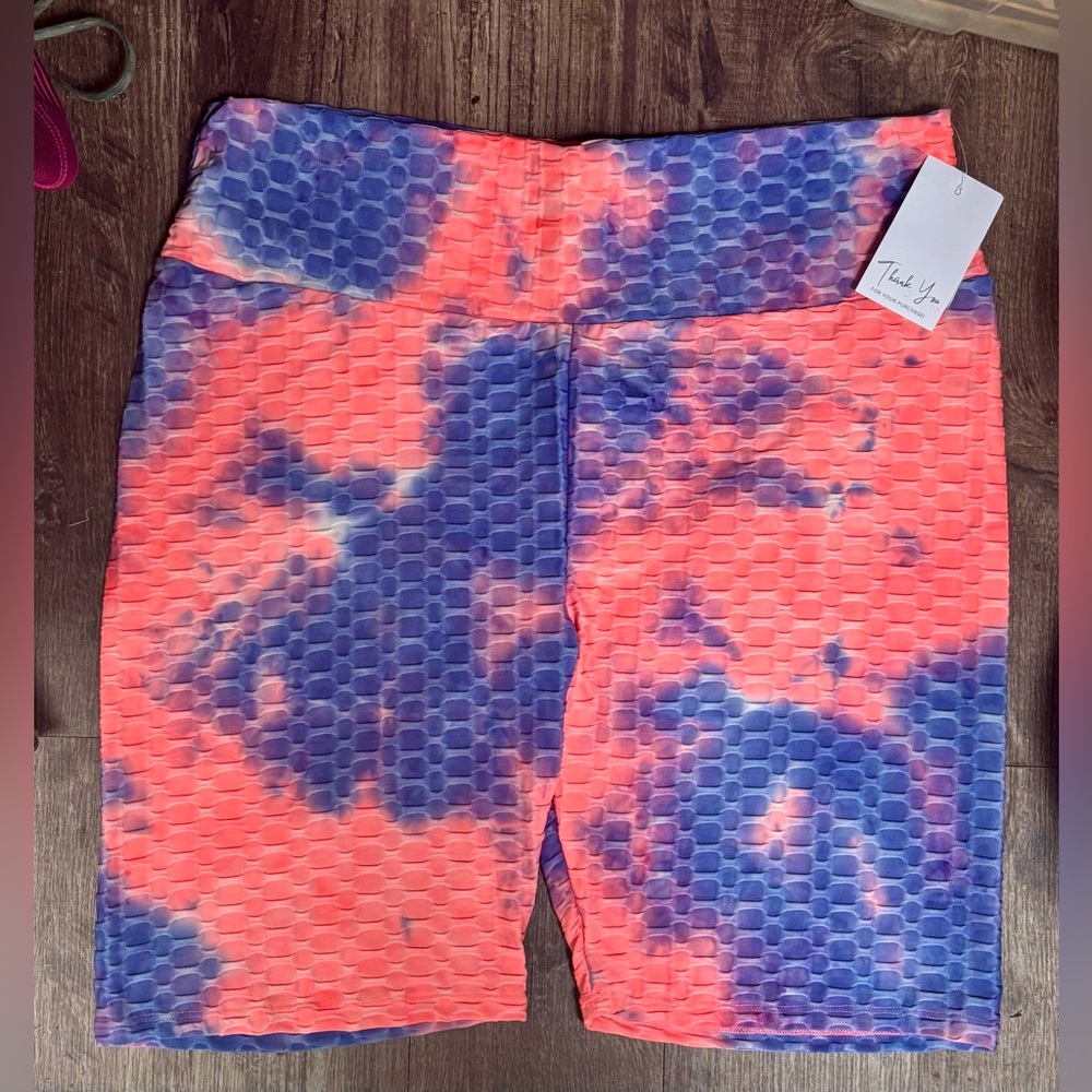 NEW! Zenana Outfitters Neon Tie Dye Textured Honey Butt Workout Shorts 3XL